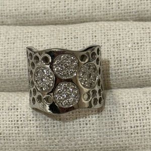 Sterling silver and cubic zirconia wide band ring